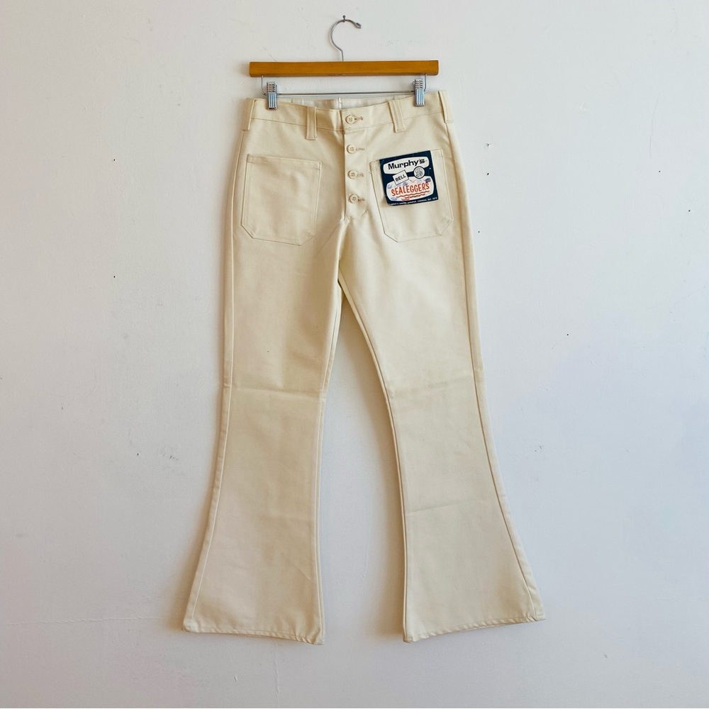 Vintage 70s Bell Bottom Jeans Cream Flare Pants Sealeggers 30x32 NWT NOS